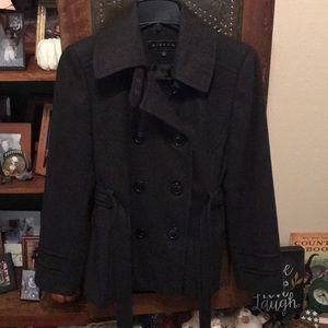 Charcoal grey wool pea coat with belt
